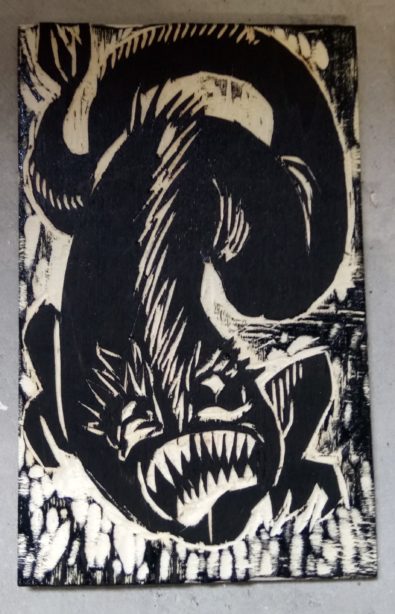 Une des plaques que j'ai gravées pendant le festival, gravure sur bois